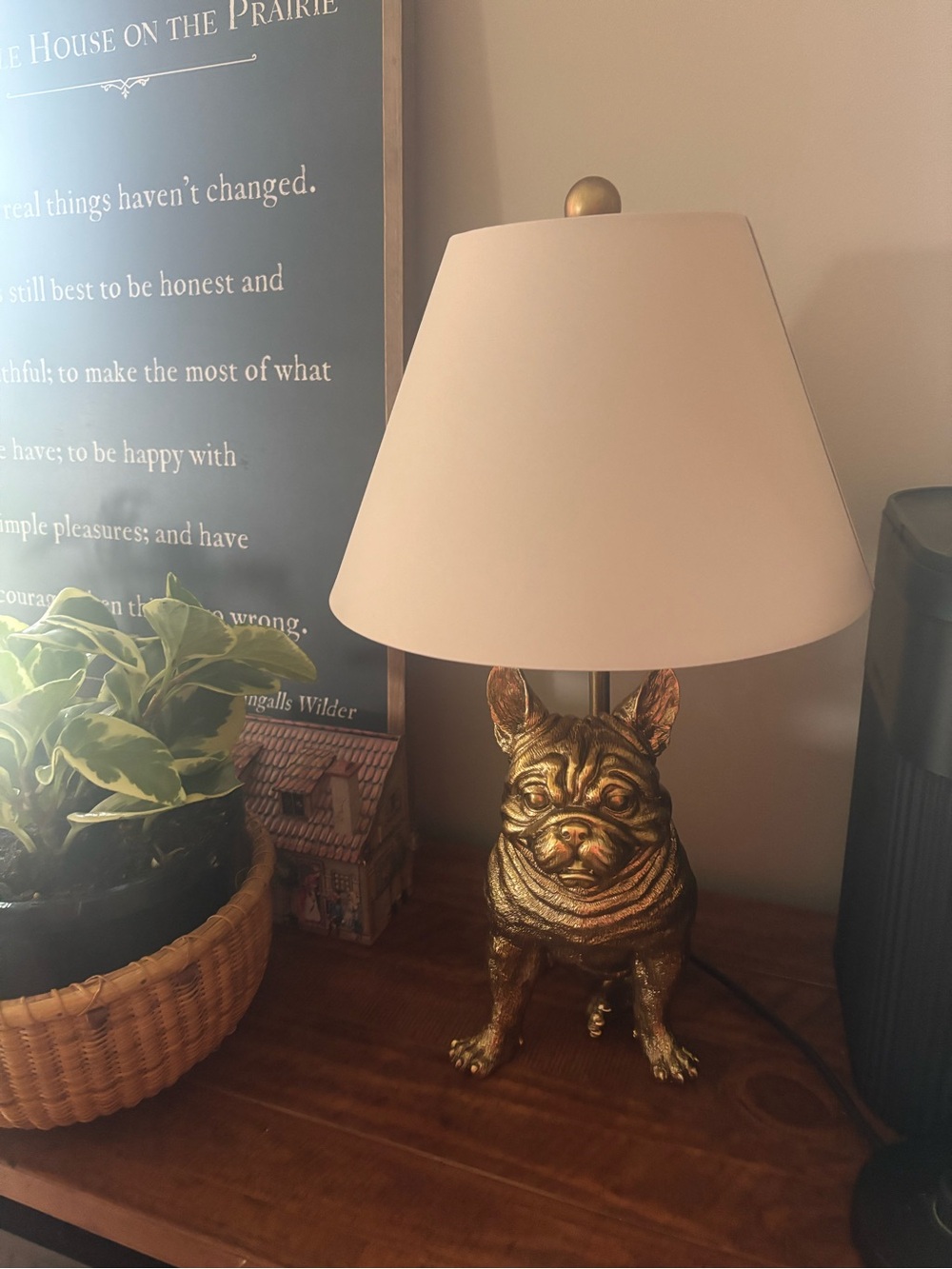 Anthropologie Gold French Bulldog Table Lamp with White Shade - Home Accents